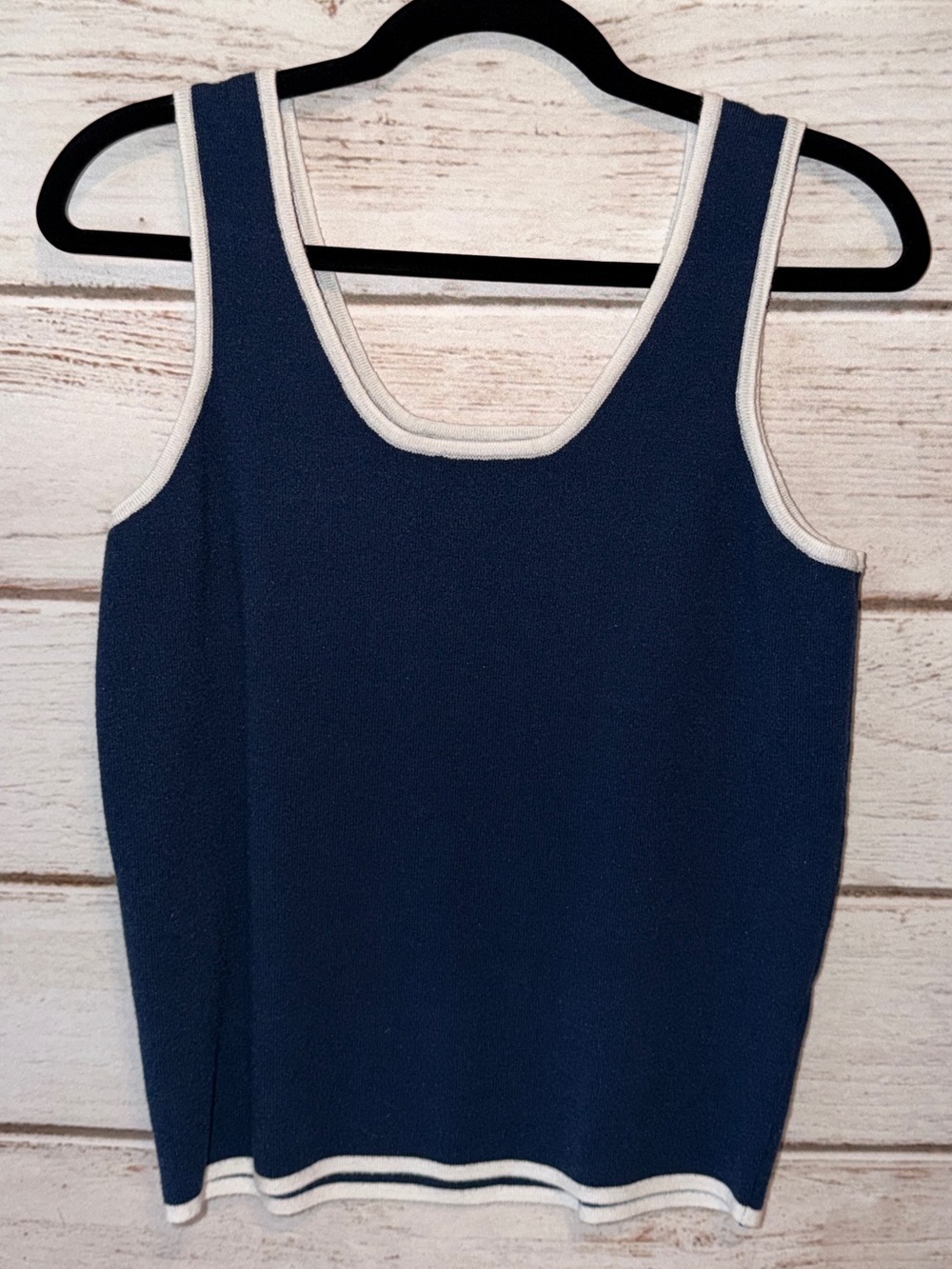 Navy Tank Top with Cream Contrast Trim